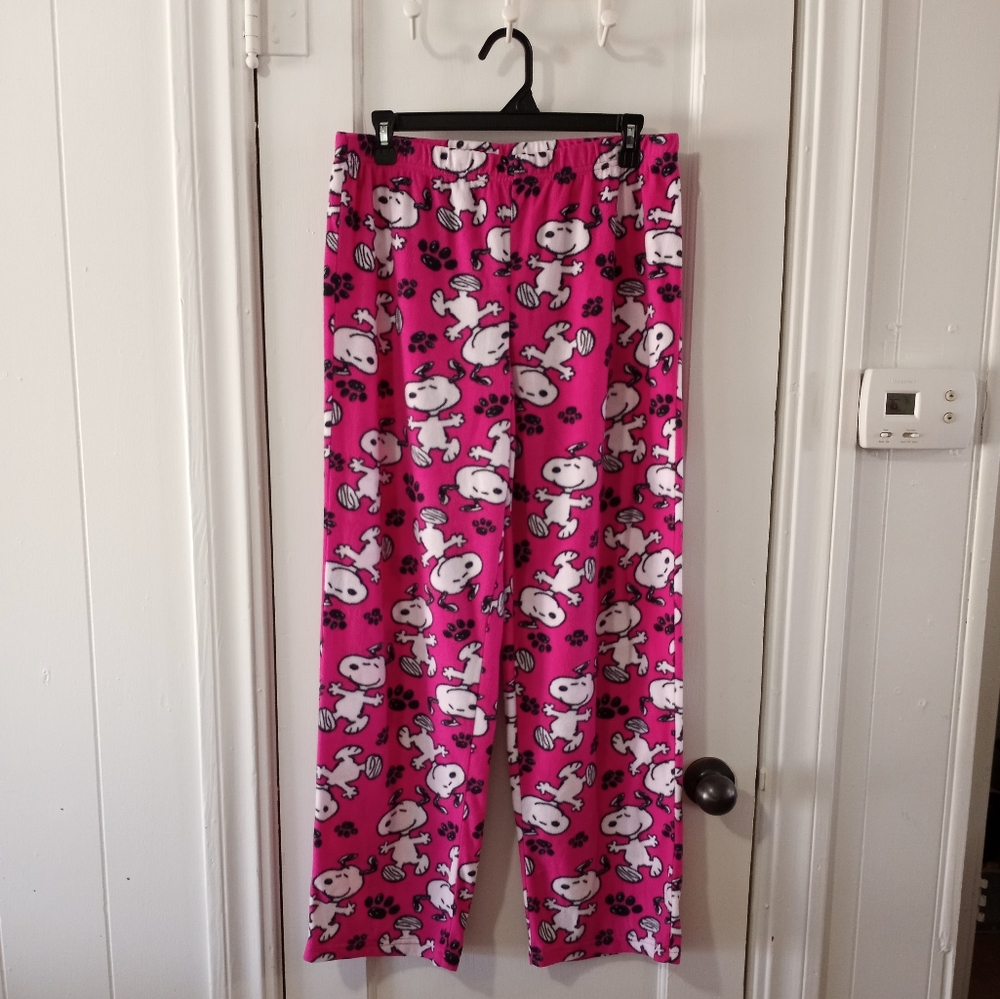 Snoopy Peanuts Fleece Pink Pajama Pants Women's Size Medium 8/10